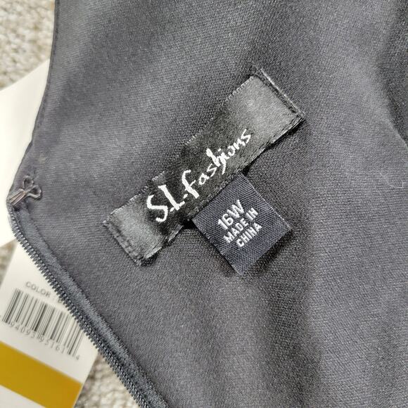 VTG SL Fashions Taffeta Party Dress Womens 16W Silver Black Evening Cocktail New - Picture 5 of 16